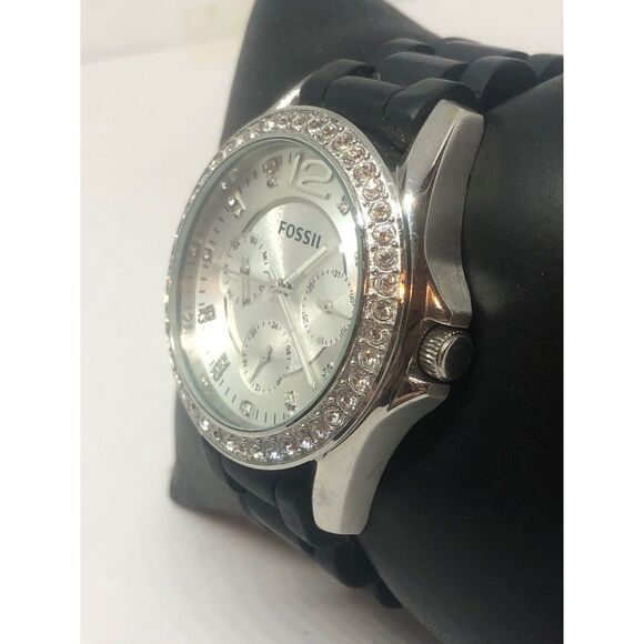 Fossil ES3202 Women's Black Strap Analog Rose Gold Dial Quartz Wrist Watch CM261 - Picture 2 of 9